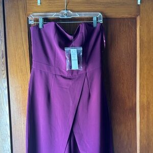 White House Black Market Strapless Wide-Leg Jumpsuit in Deep Plum